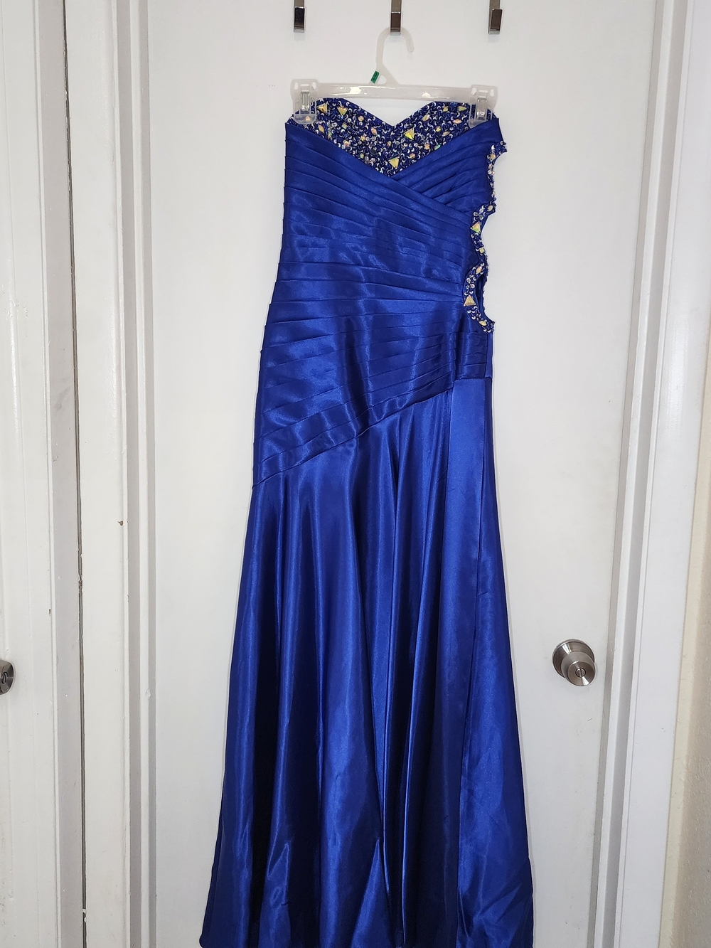 Royal Blue Beaded Strapless Evening Gown